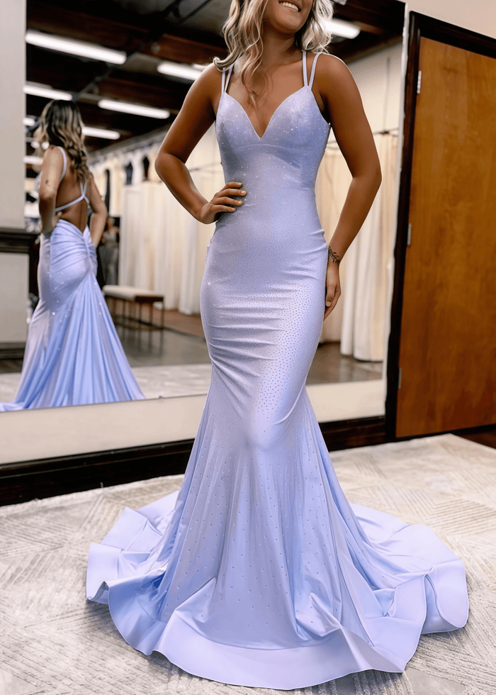 Bridget | Long Red Prom Dress With Mermaid V Neck Beaded Jersey - Lilac - PromDressClub
