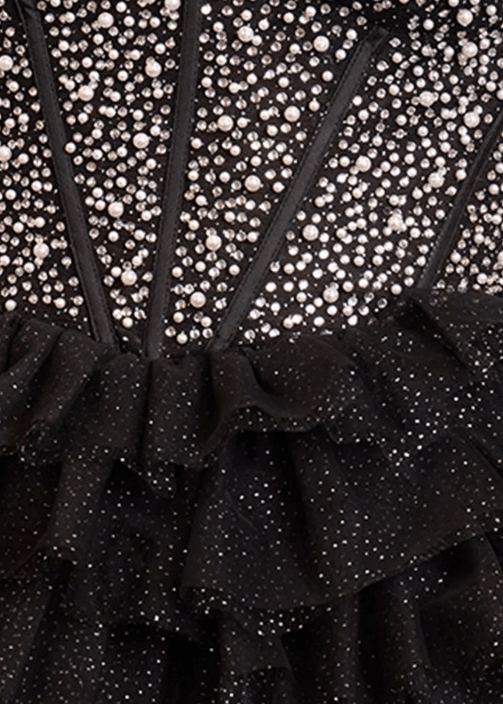 Brooke | A Line Black Tulle Off the Shoulder Beaded Feather Ruffle Cocktail Dress - Black - PromDressClub