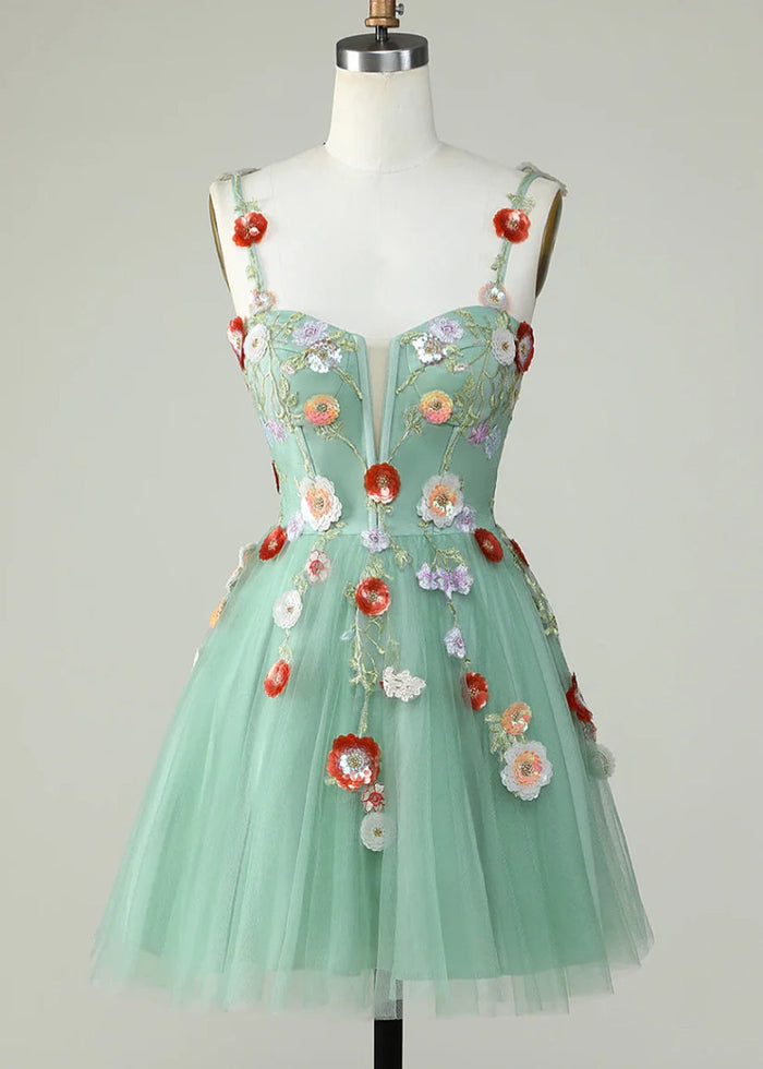 Caliandra | Slay Homecoming Night in a Showstopping Black Corset Dress - Sage Floral - PromDressClub