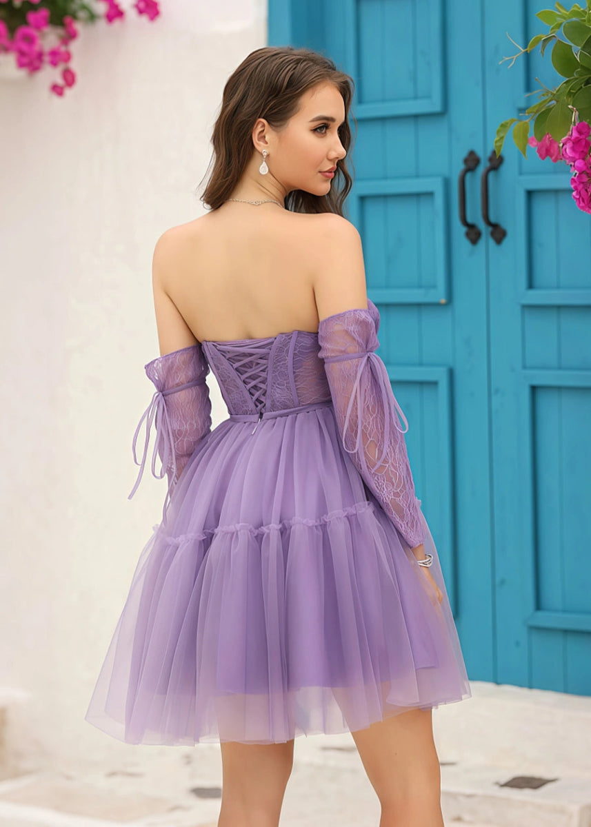 Callidora | Discover Your Dream Corset Homecoming Dress: Black & Purple Elegance - Purple - PromDressClub