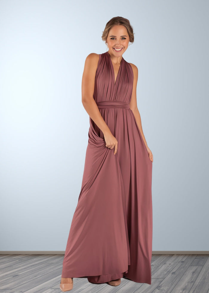Cathy | Chic Infinity Dusty Rose Chiffon Maxi Bridesmaid Dress with Convertibl - Price #price_variant_lowest# - Dusty Rose - PromDressClub