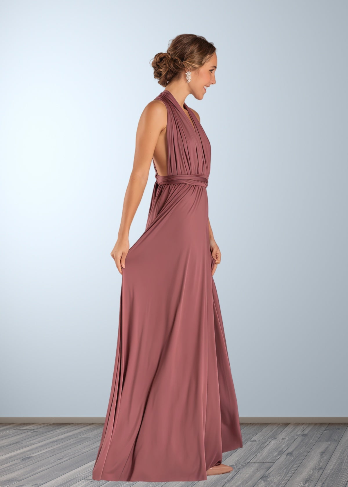 Cathy | Chic Infinity Dusty Rose Chiffon Maxi Bridesmaid Dress with Convertibl - Price #price_variant_lowest# - Dusty Rose - PromDressClub