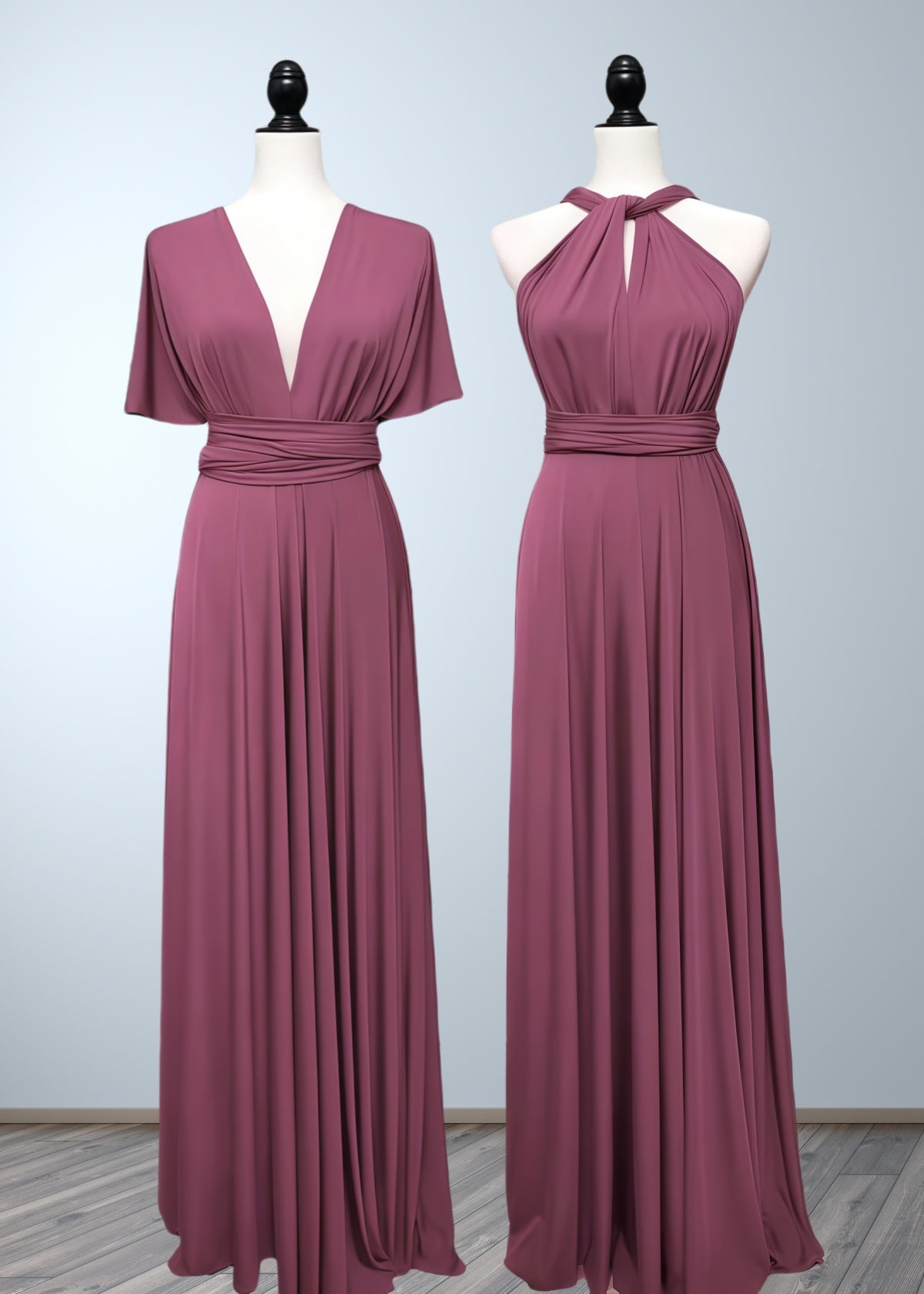 Cecilia | Simple Multiway Convertible Dusty Rose Chiffon Maxi Bridesmaid Dress with Infinity - Dusty Rose - PROMDRESS Club