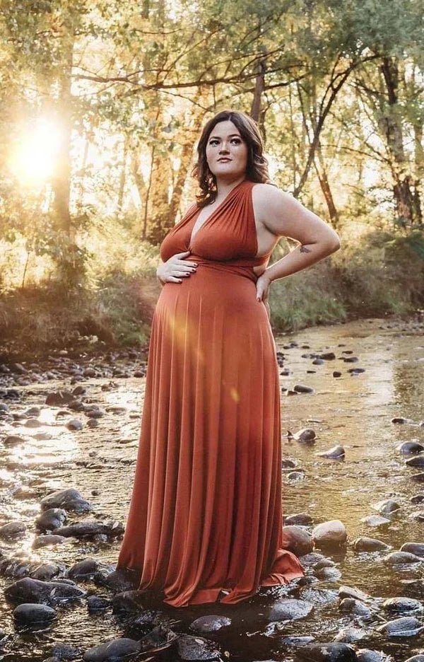 Charlotte | Romance Dreamer Infinity Maternity Orange Chiffon Maxi Bridesmaid Dress with Multiway Convertible - Orange - PROMDRESS Club