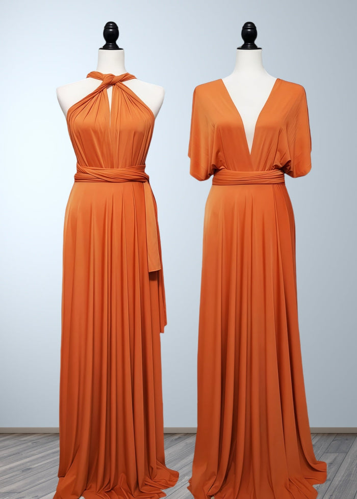 Cherry | Seriously Sensational Plus Size Infinity Rust Chiffon Maxi Bridesmaid Dress with Multiway Convertible - Price #price_variant_lowest# - Rust - PromDressClub