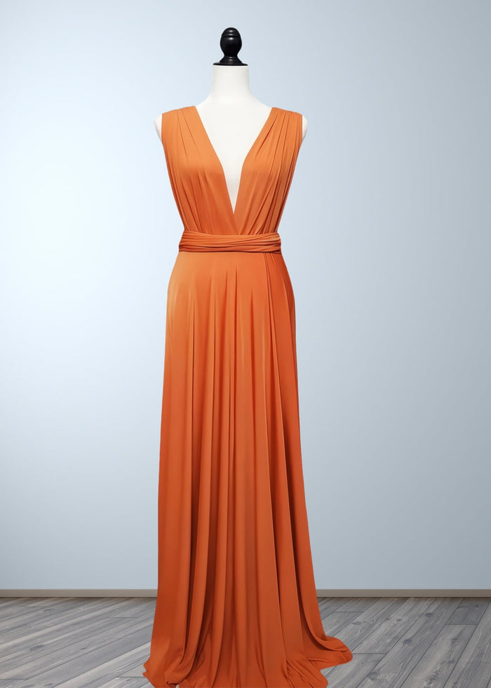 Cherry | Seriously Sensational Plus Size Infinity Rust Chiffon Maxi Bridesmaid Dress with Multiway Convertible - Price #price_variant_lowest# - Rust - PromDressClub