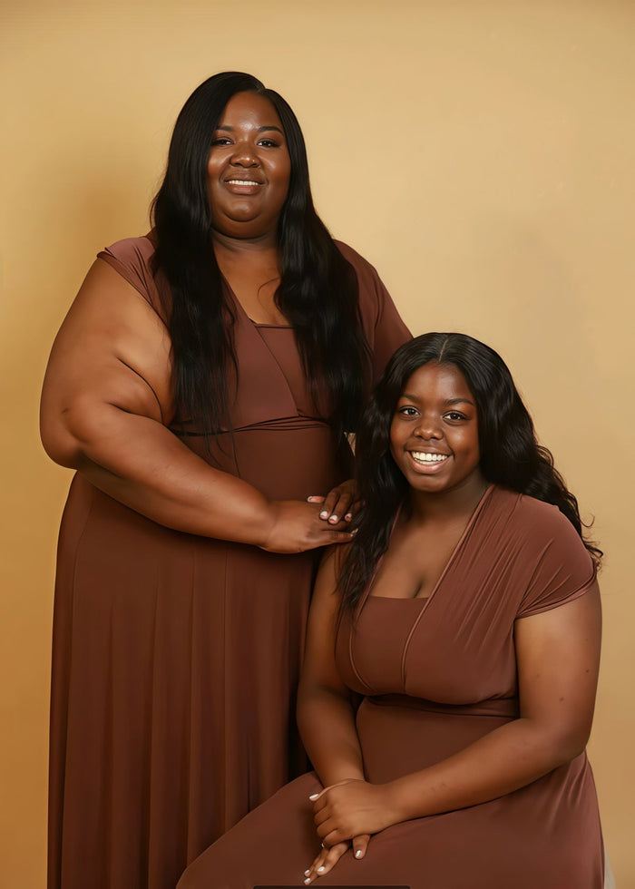 Chloe | Eternal Happiness Plus Size Convertible Chocolate Chiffon Bridesmaid Dress with Multiway Infinity - Price #price_variant_lowest# - Chocolate - PromDressClub