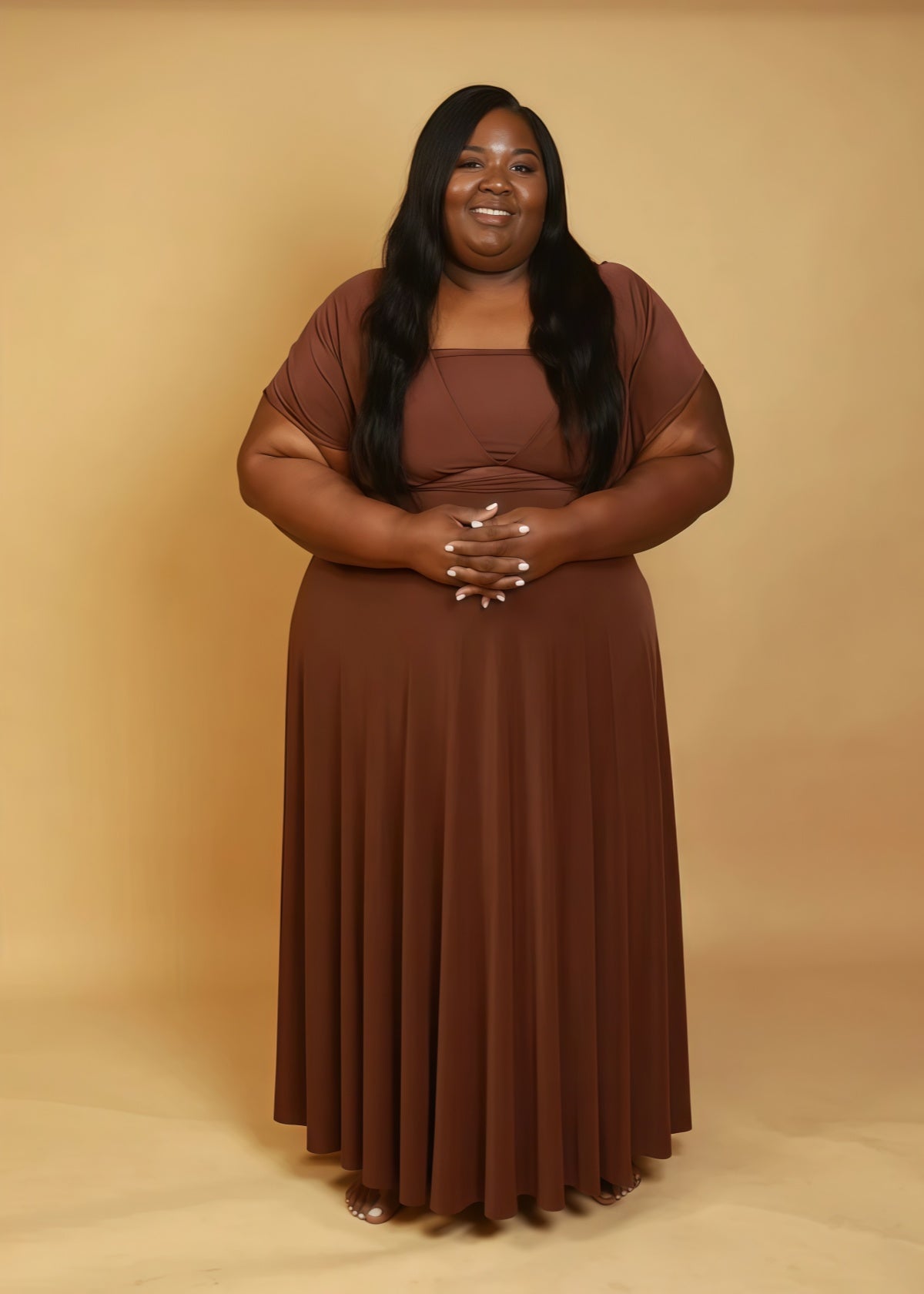 Chloe | Eternal Happiness Plus Size Convertible Chocolate Chiffon Bridesmaid Dress with Multiway Infinity - Chocolate - PROMDRESS Club