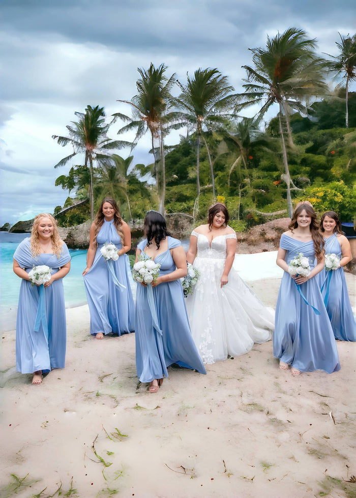 Chloe | Eternal Happiness Plus Size Convertible Chocolate Chiffon Bridesmaid Dress with Multiway Infinity - Price #price_variant_lowest# - Light Blue - PromDressClub