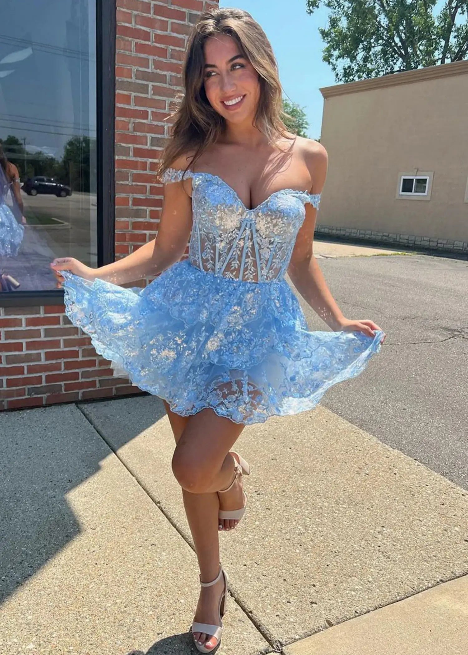 Christie |Sweetheart A - Line Tiered Red Short Homecoming Dress - Sky Blue - US0 - PromDressClub