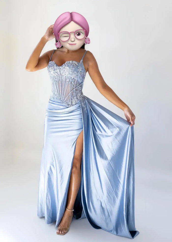 Christie | Trumpet/Mermaid Sweetheart Neck Red Lace Plus Size Prom Dress with Slit - Light Blue - PromDressClub