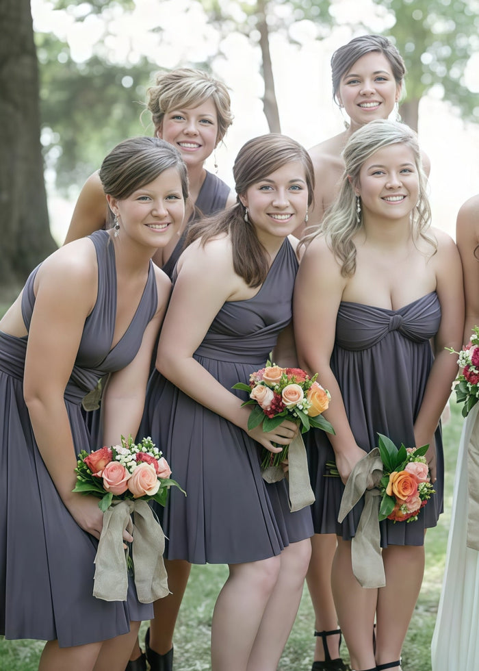 Christine | Immensely Glam Convertible Emerald Green Chiffon Mini Bridesmaid Dress with Multiway Infinity - Price #price_variant_lowest# - Grey - PromDressClub