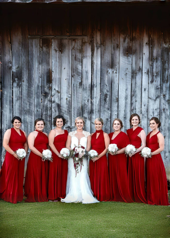 Constance | Cherished Vow Infinity Red Chiffon Maxi Bridesmaid Dress with Multiway Convertible - Price #price_variant_lowest# - Red - PromDressClub