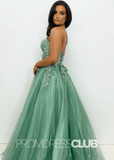 Cora |Sage Green Prom Dresses Long A Line Sweetheart Sparkly Tulle Corset with Appliques - Sage - PromDressClub