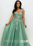 Cora |Sage Green Prom Dresses Long A Line Sweetheart Sparkly Tulle Corset with Appliques - Sage - PromDressClub