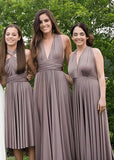 Coral | Ethereal Elegance Convertible Taupe Chiffon Maxi Bridesmaid Dress with Multiway Infinity - Taupe - PROMDRESS Club