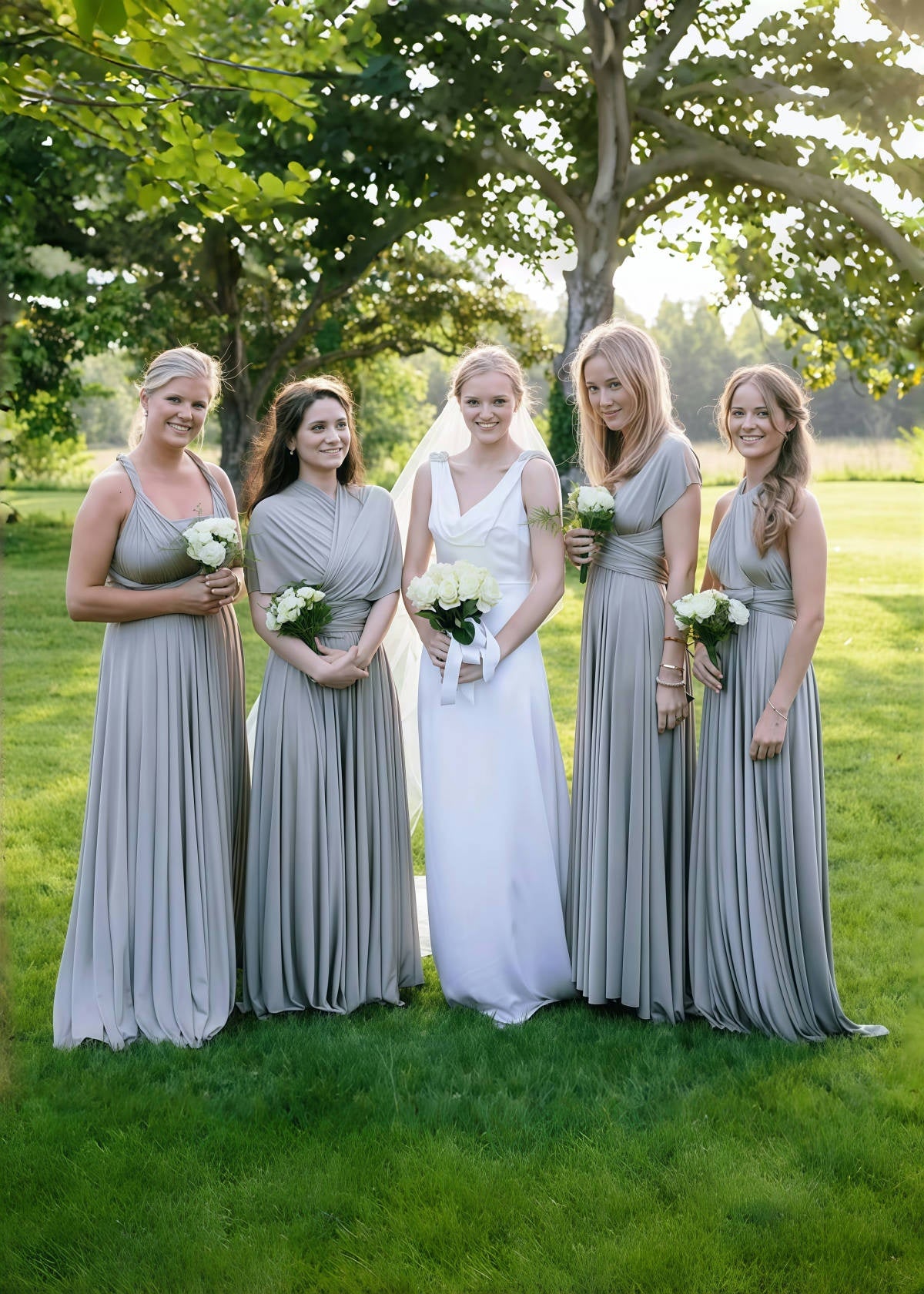 Cornelia | Cherished Vow Convertible Silver Grey Chiffon Maxi Bridesmaid Dress with Multiway Infinity - Silver - PROMDRESS Club