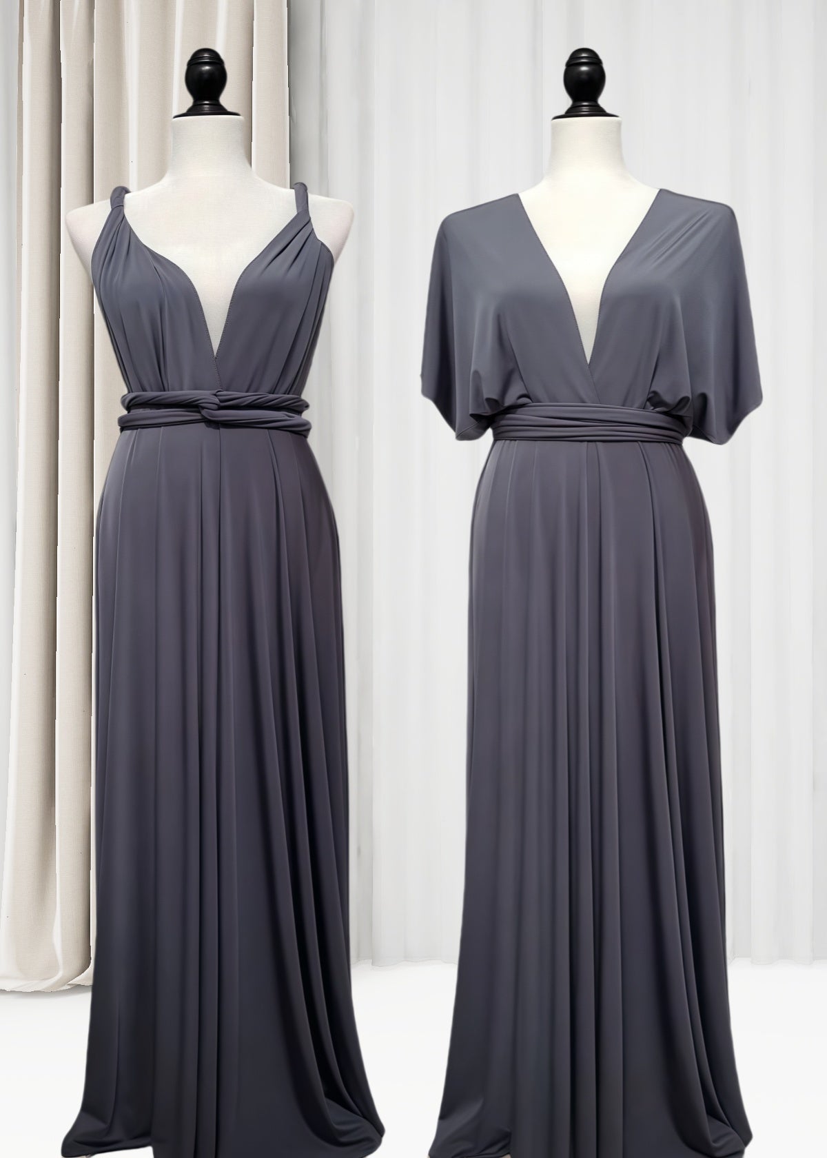 Crystal | Purely Elegant Infinity Dark Grey Chiffon Maxi Bridesmaid Dress with Multiway Convertible - Dark Grey - PROMDRESS Club