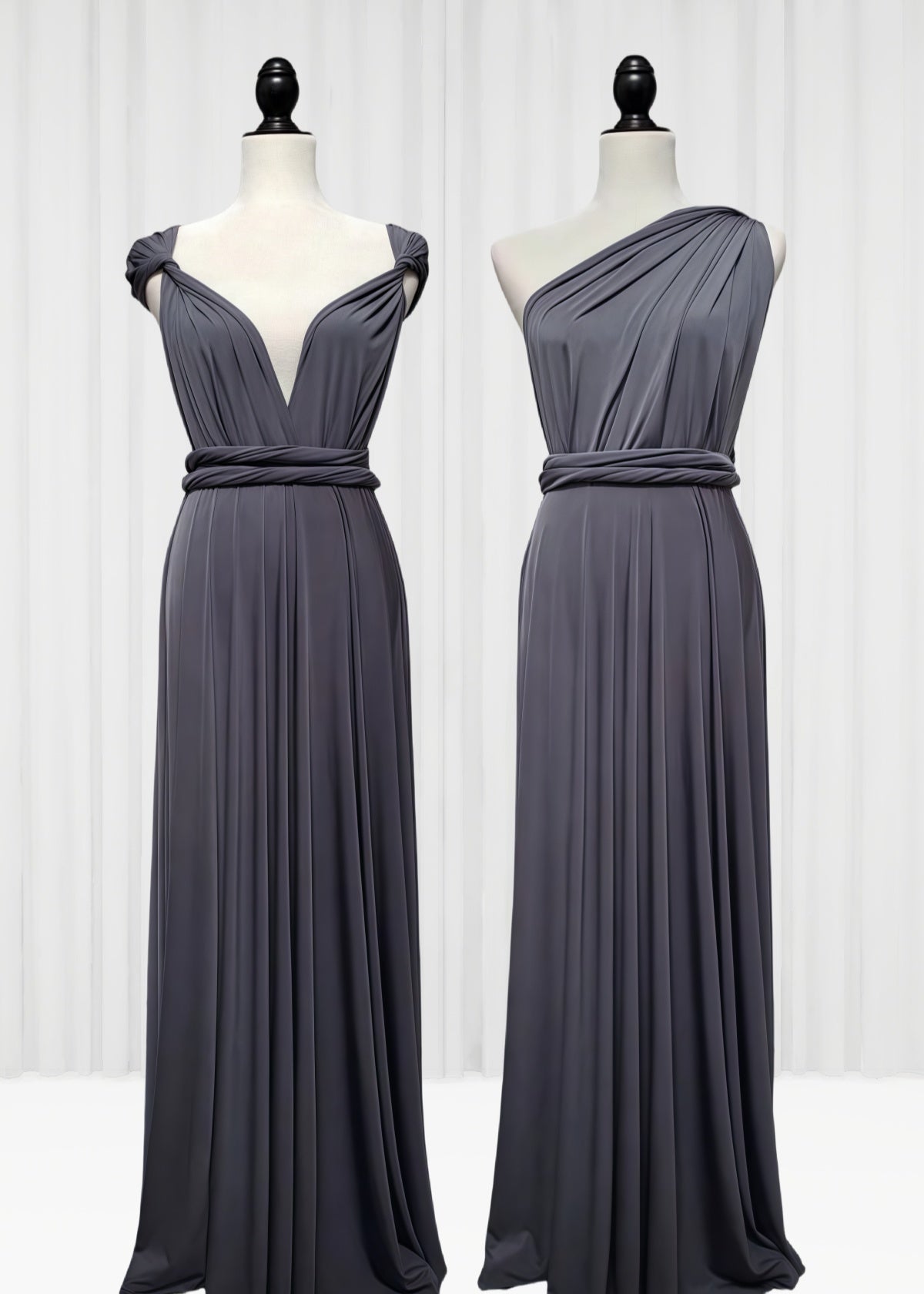 Crystal | Purely Elegant Infinity Dark Grey Chiffon Maxi Bridesmaid Dress with Multiway Convertible - Dark Grey - PROMDRESS Club