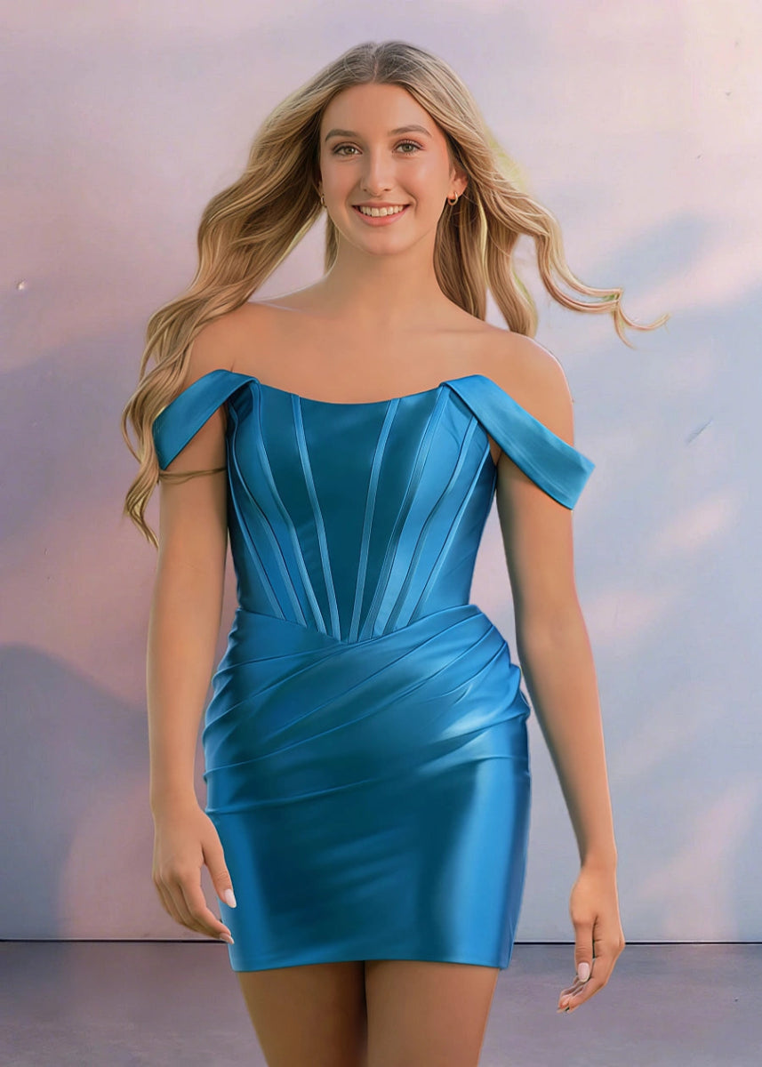 Cygneta | Command Attention: Royal Blue Homecoming Dress With Corset & Pleats - Peacock - PromDressClub