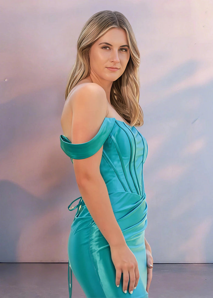 Cygneta | Command Attention: Royal Blue Homecoming Dress With Corset & Pleats - Turquoise - PromDressClub