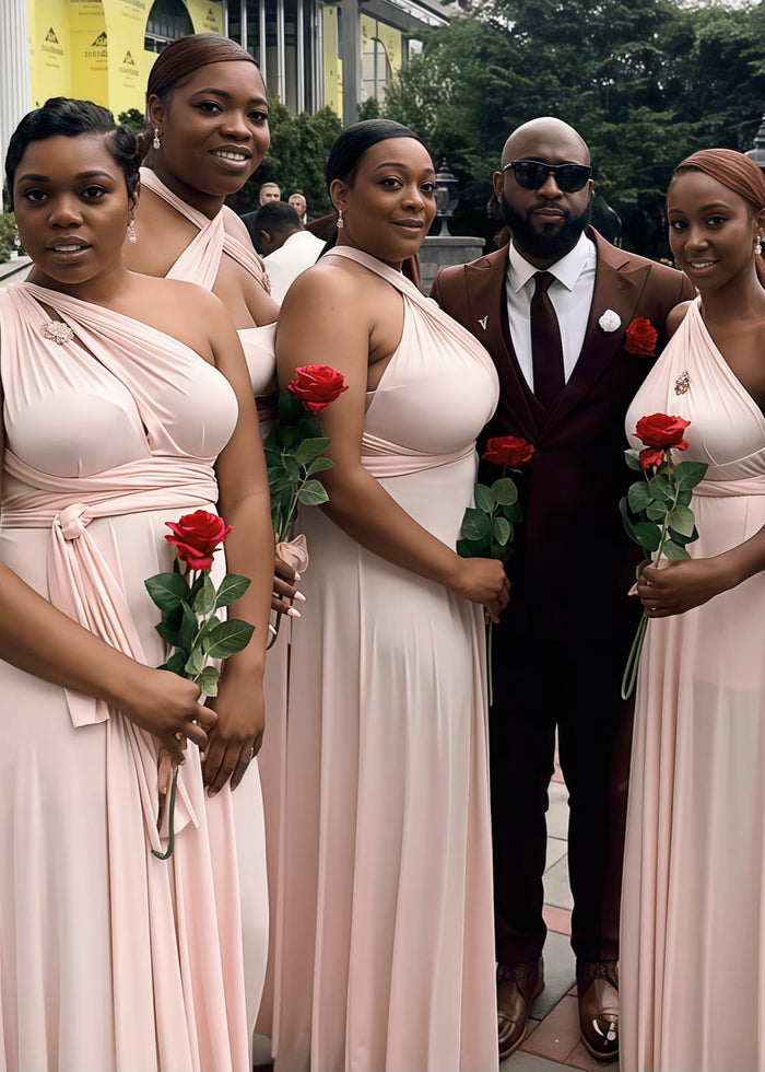 Daisy | Bria Maternity Infinity Blush Chiffon Maxi Bridesmaid Dress with Multiway Convertible - Price #price_variant_lowest# - Blush - PromDressClub