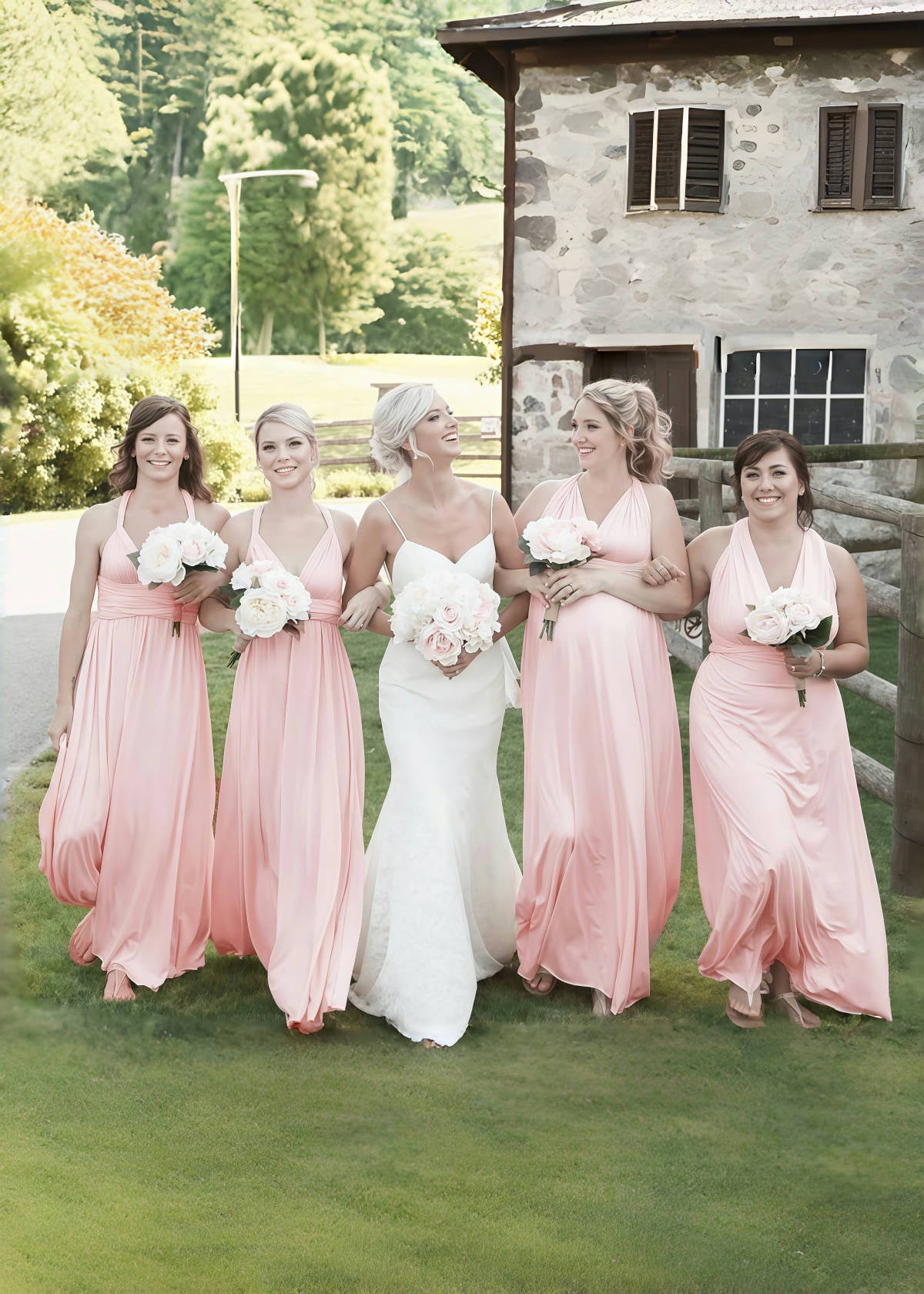 Daisy | Bria Maternity Infinity Blush Chiffon Maxi Bridesmaid Dress with Multiway Convertible - Blush - PROMDRESS Club