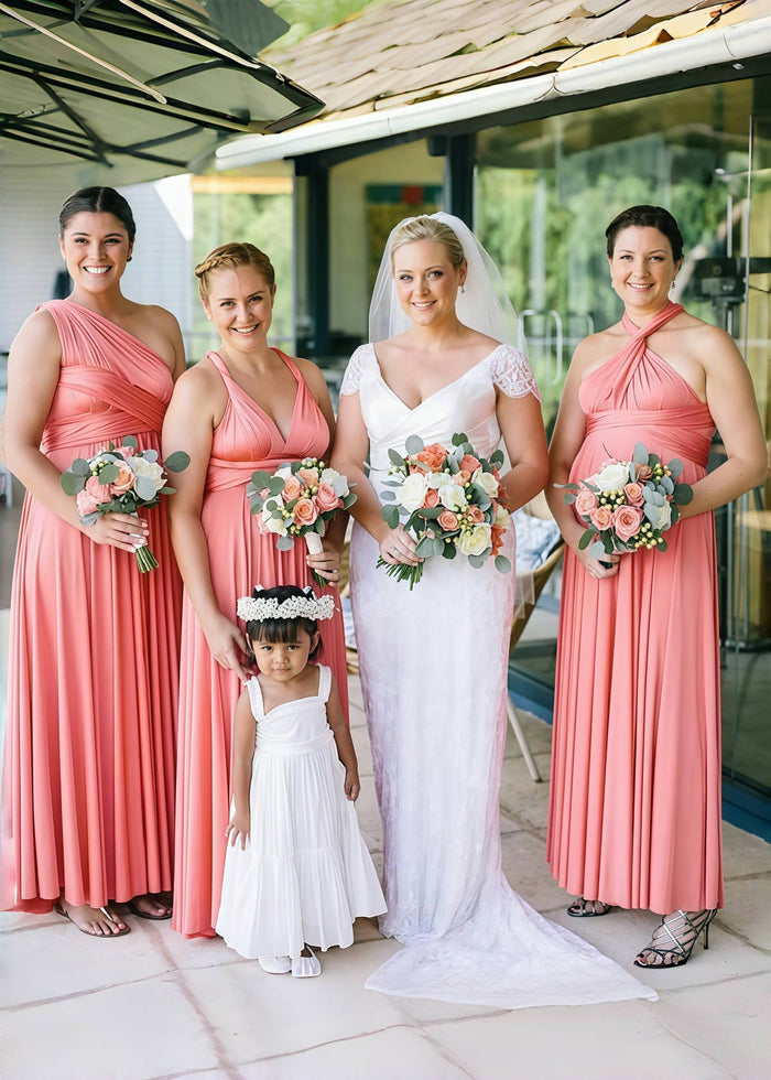 Dana | Epitome of Allure Infinity Peach Coral Chiffon Maxi Birdesmaid Dress wirth Multiway Convertible - Price #price_variant_lowest# - Peach - PromDressClub