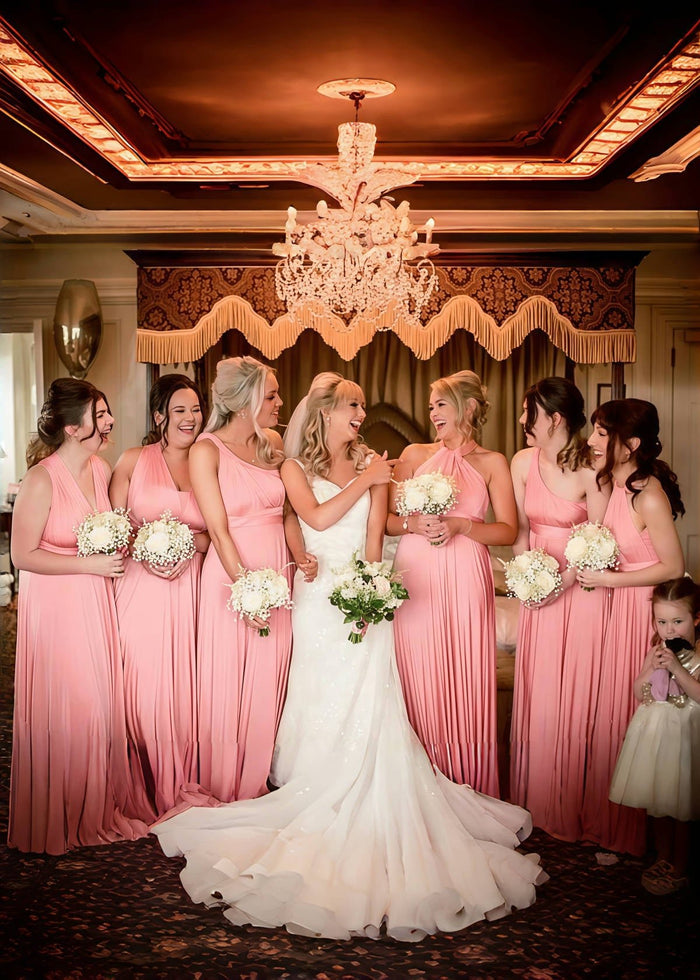 Dana | Epitome of Allure Infinity Peach Coral Chiffon Maxi Birdesmaid Dress wirth Multiway Convertible - Price #price_variant_lowest# - Peach - PromDressClub