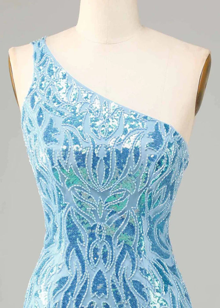 Danicael | Beaded 1 Shoulder Homecoming Dress for Unforgettable Nights - Discover Your Dream Look! - Light Blue - PromDressClub