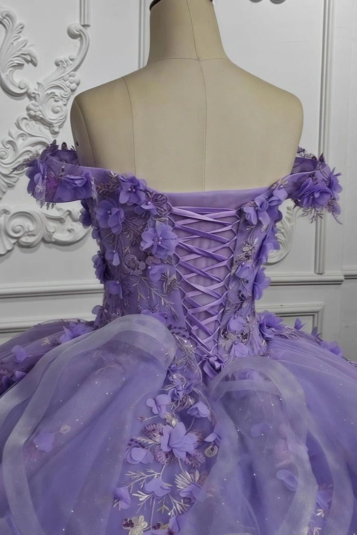 Daphne | Exquisite Lilac Flower Beaded Quinceanera Dresses for Unforgettable Moments - Lilac - PromDressClub