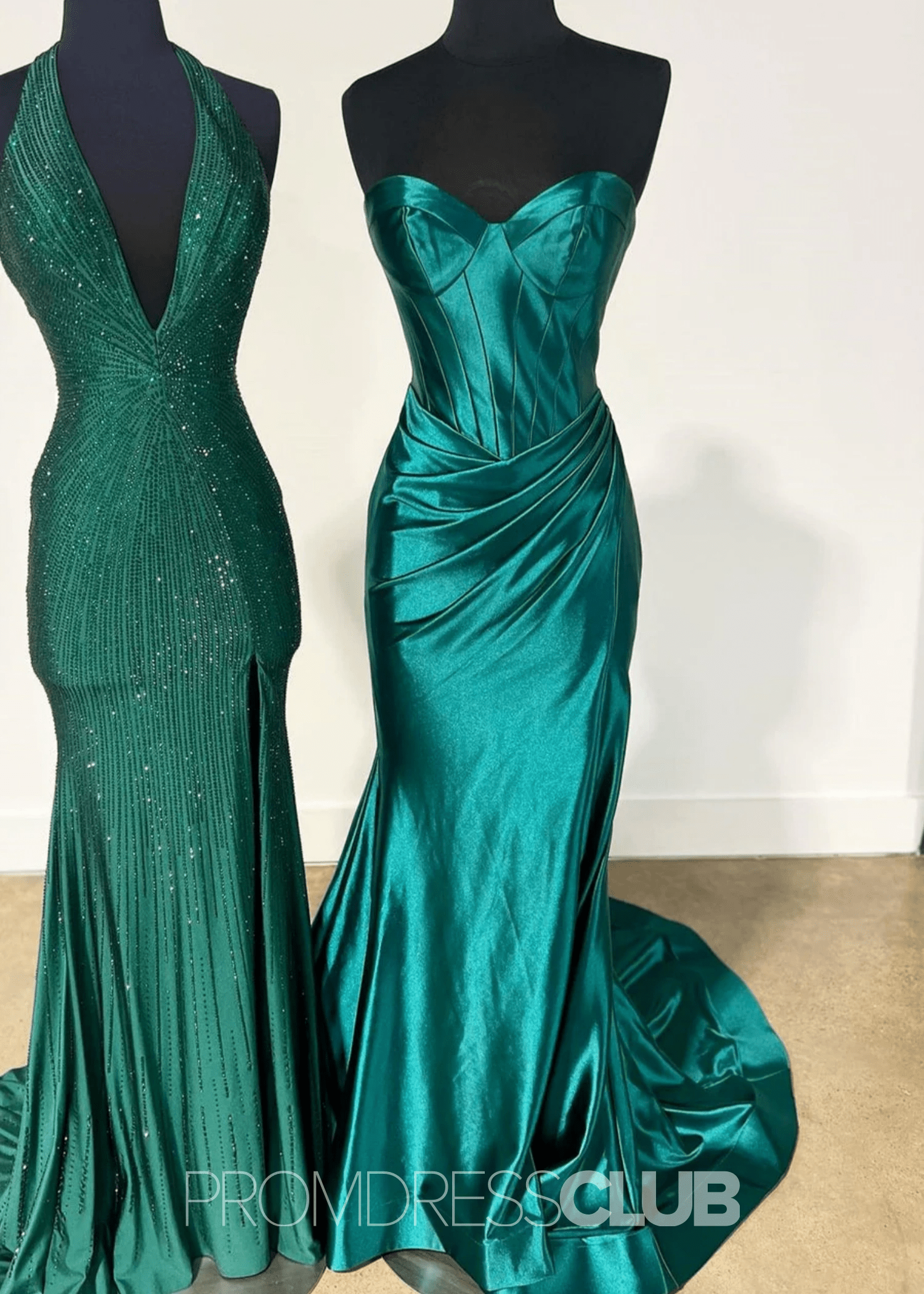 Daphne |Long Gold Prom Dress Satin With Mermaid Sweetheart Pleated Slit - Green - US0 - PromDressClub