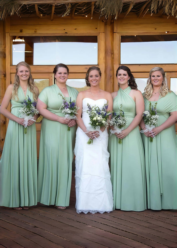 Darlene | Gorgeous Infinity Maternity Sage Green Chiffon Maxi Bridesmaid Dress with Multiway Convertible - Price #price_variant_lowest# - Sage - PromDressClub