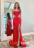 Darlene |Red Dress Prom Long Mermaid Hollow - out Glitter Sequin with Slit - Red - PromDressClub