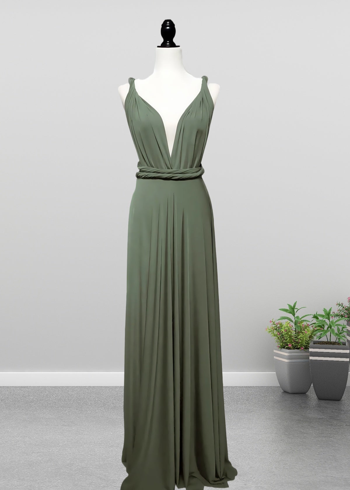 Dawn | Romance Convertible Light Olive Green Maxi Bridesmaid Dress with Multiway Infinity - Olive Green - PROMDRESS Club