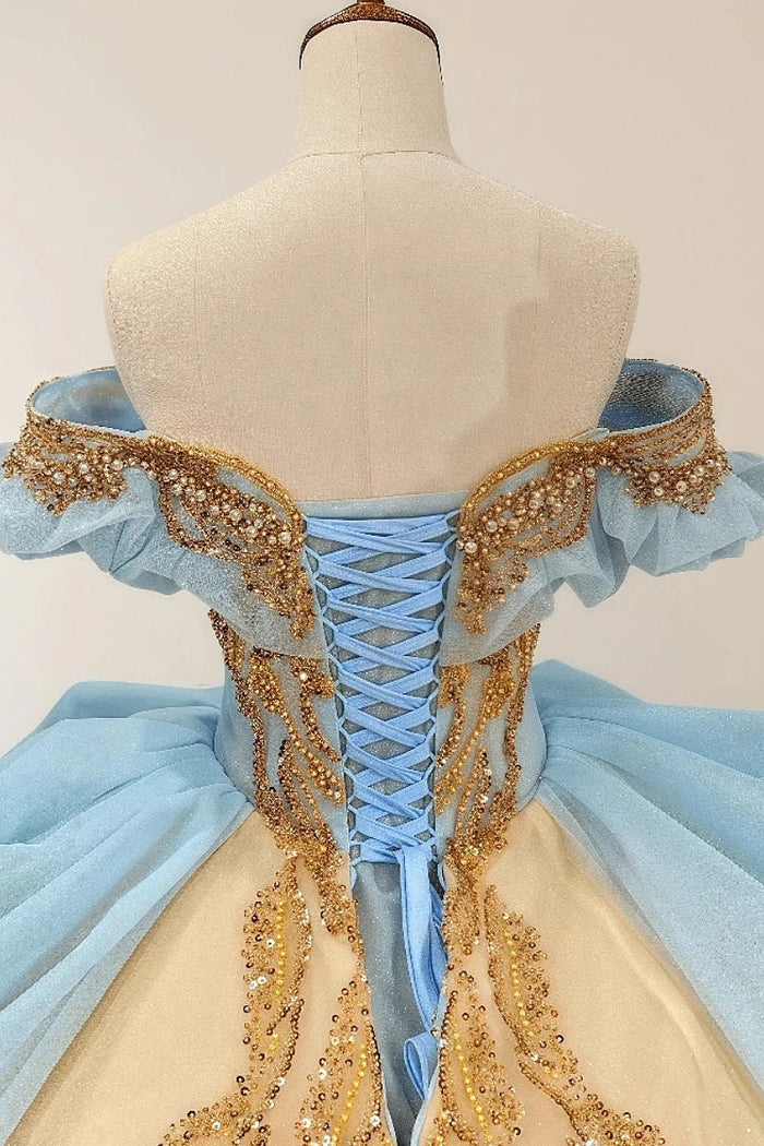 Deborah | Stunning Blue and Gold Quinceanera Dresses for Your Special Day - Light Blue - PromDressClub