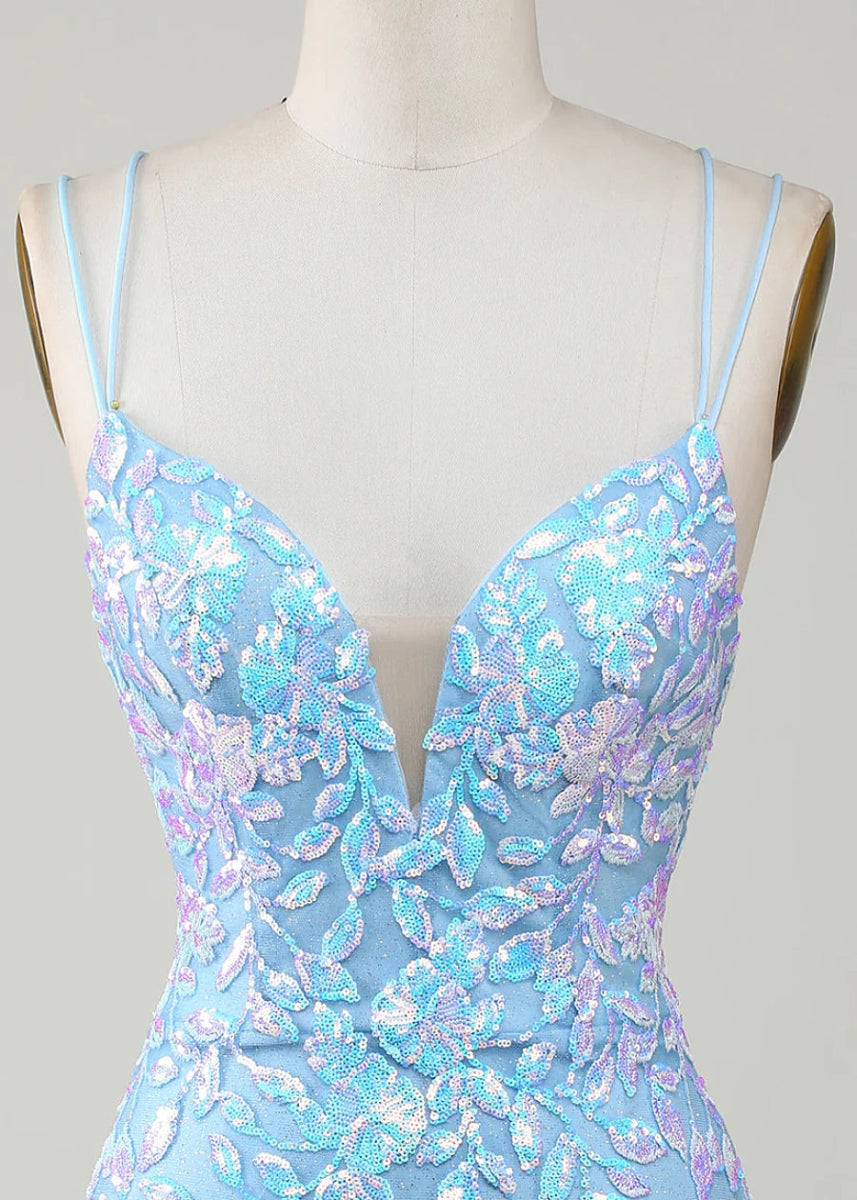 Deianira | Discover Your Dream Sequin Homecoming Dress for a Memorable Night - Light Blue - PromDressClub
