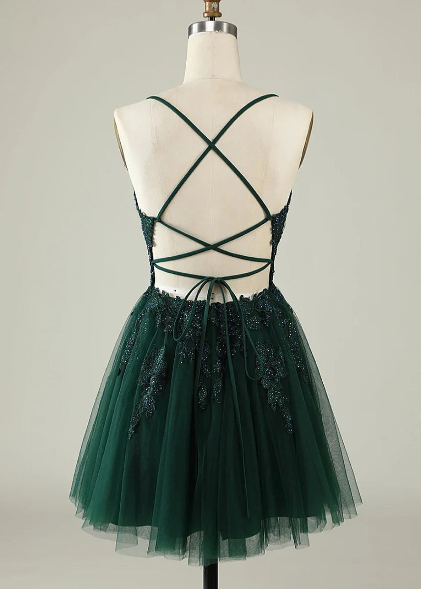 Deledda | Discover Your Dream Rose Gold Homecoming Dress - Sparkle in Style! - Dark Green - PromDressClub