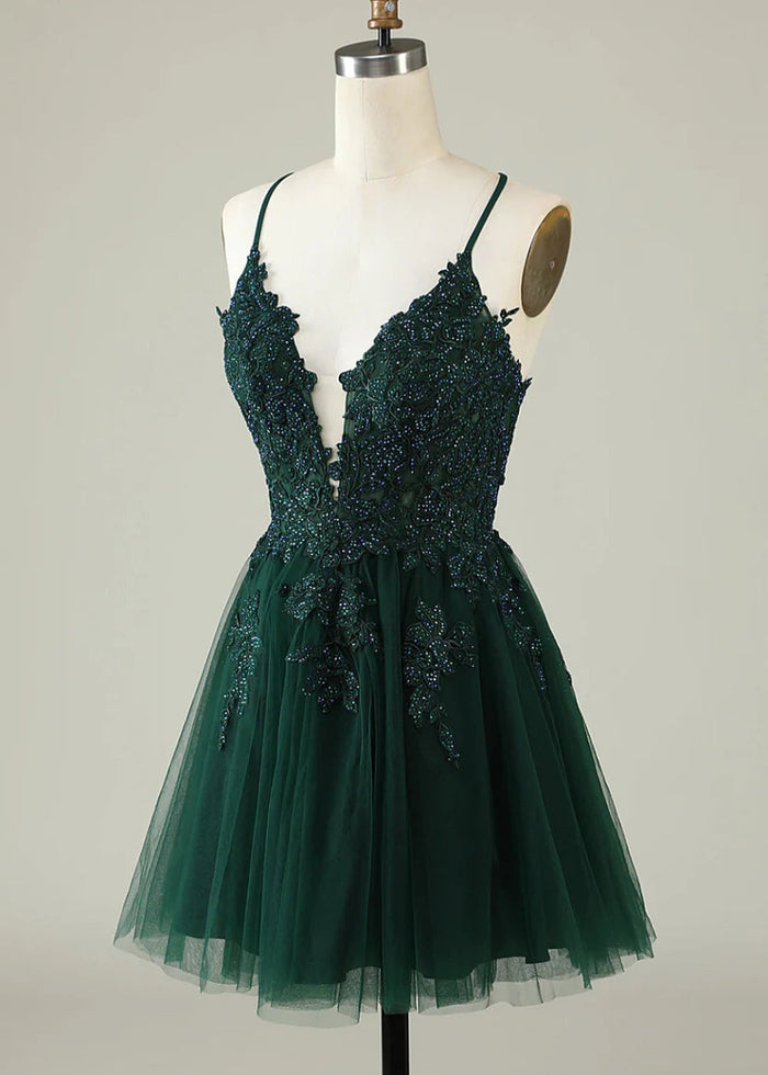 Deledda | Discover Your Dream Rose Gold Homecoming Dress - Sparkle in Style! - Dark Green - PromDressClub