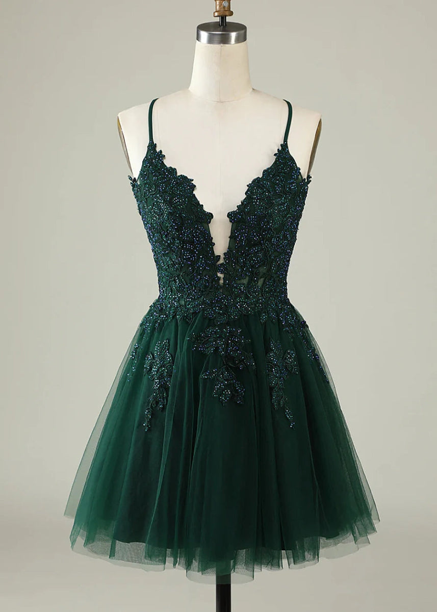 Deledda | Discover Your Dream Rose Gold Homecoming Dress - Sparkle in Style! - Dark Green - PromDressClub
