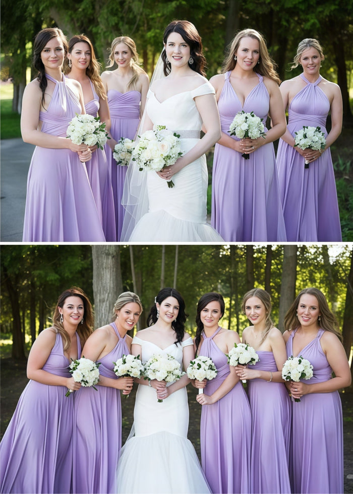 Denise | Epitome of Allure Infinity Lavender Chiffon Maxi Bridesmaid Dress with Multiway Convertible - Price #price_variant_lowest# - Lavender - PromDressClub