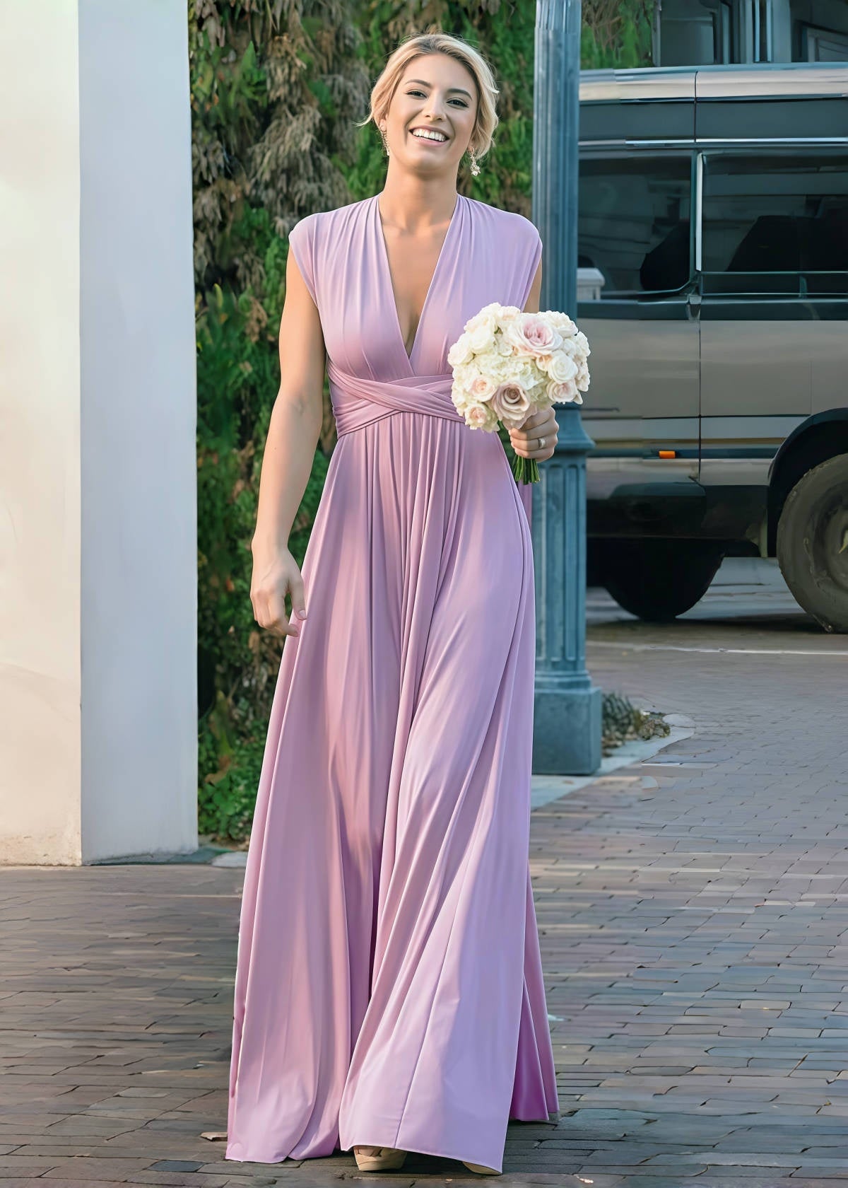 Denise | Epitome of Allure Infinity Lavender Chiffon Maxi Bridesmaid Dress with Multiway Convertible - Lavender - PROMDRESS Club