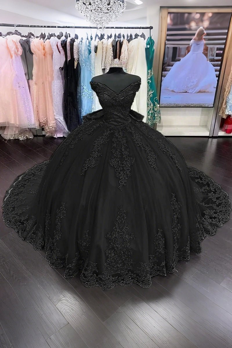 Diana | Sage Green Quinceanera Dresses with Bow - Available in Red, Royal Blue, Black & Navy Blue - Black - PromDressClub