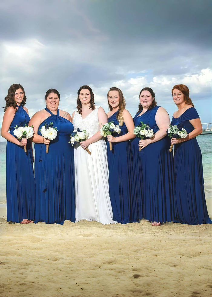 Dinah | Purely Elegant Infinity Royal Blue Chiffon Maxi Bridesmaid Dress with Multiway Convertible - Price #price_variant_lowest# - Navy Blue - PromDressClub