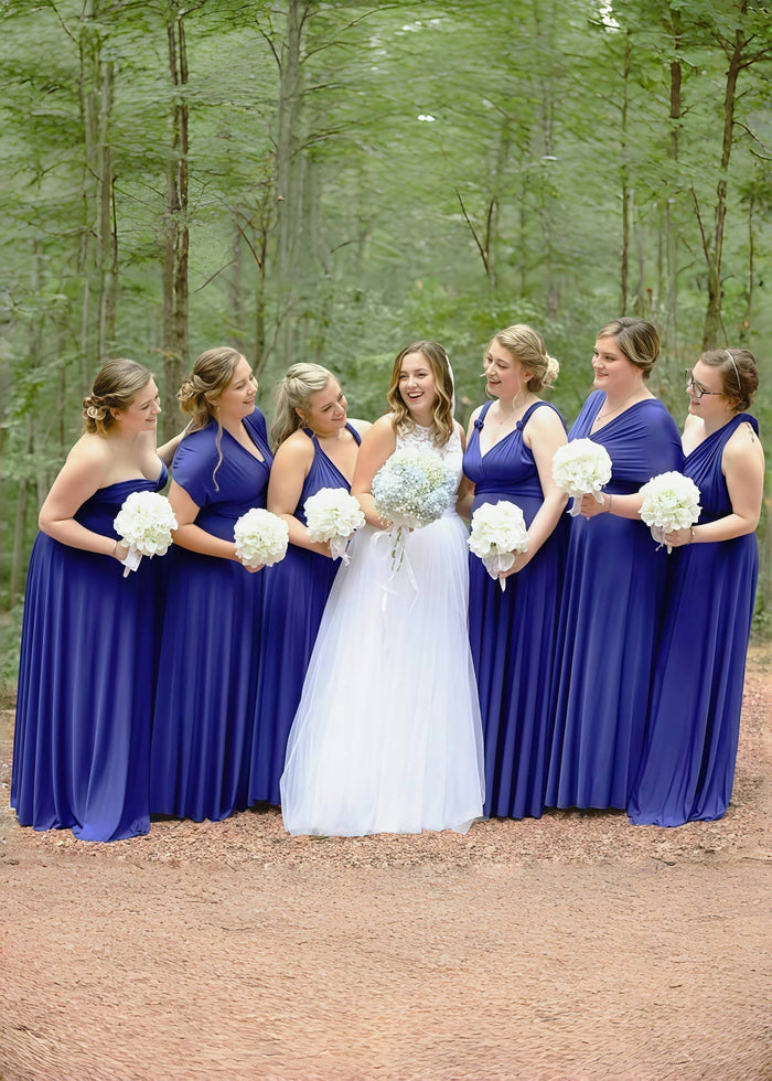 Dolores | Immensely Glam Multiway Infinity Indigo Blue Chiffon Maxi Bridesmaid Dress with Convertible - Price #price_variant_lowest# - Dark Blue - PromDressClub