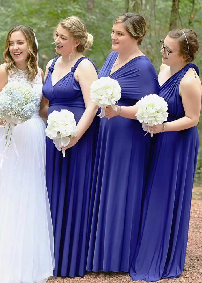 Dolores | Immensely Glam Multiway Infinity Indigo Blue Chiffon Maxi Bridesmaid Dress with Convertible - Price #price_variant_lowest# - Dark Blue - PromDressClub