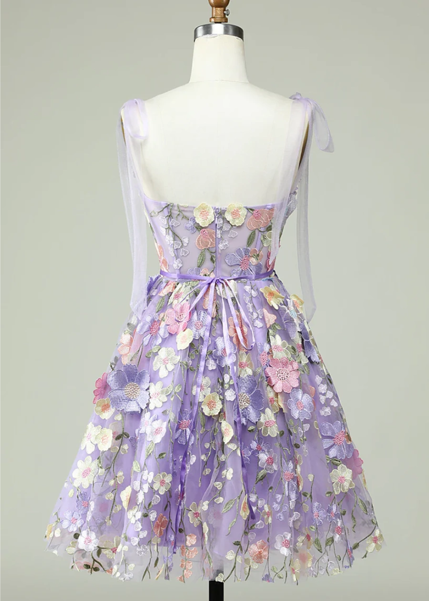 Domino | Stand Out in Enchanting Flower Homecoming Dresses This Season - Light Purple Floral - PromDressClub