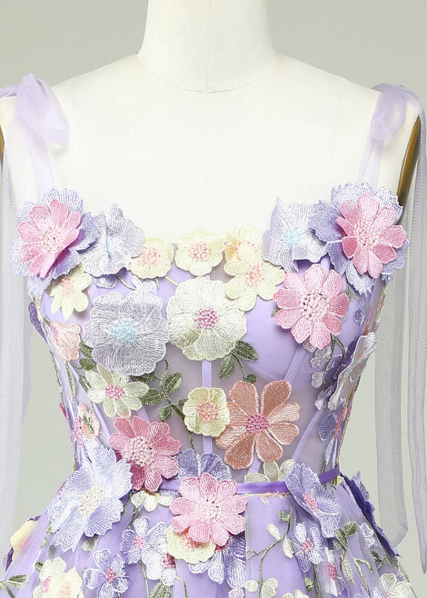 Domino | Stand Out in Enchanting Flower Homecoming Dresses This Season - Light Purple Floral - PromDressClub