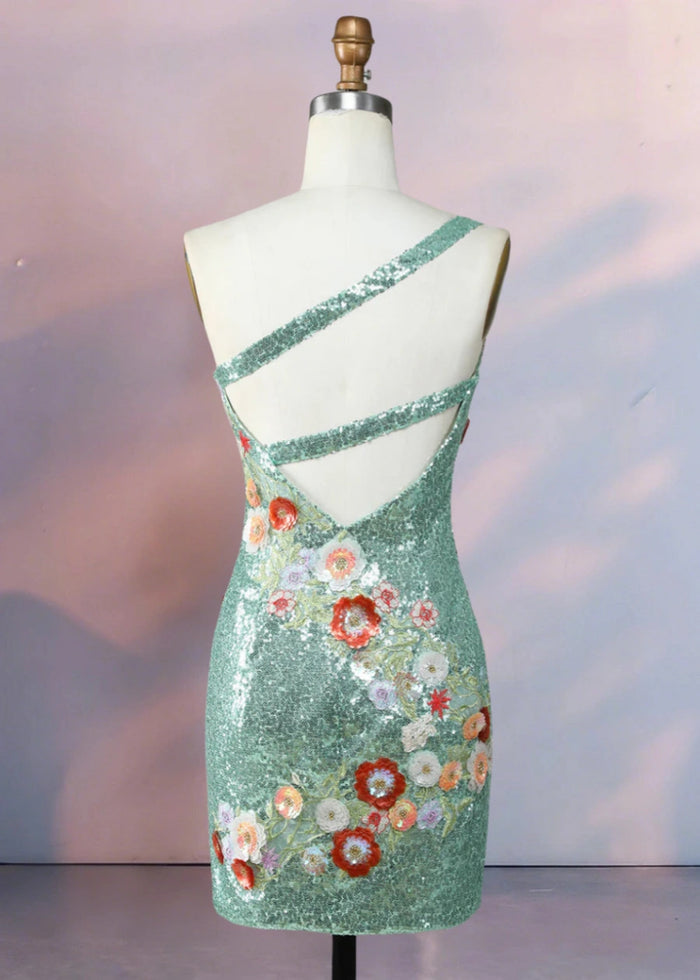 Dondola | Get Noticed in This Black Floral Homecoming Dress with Sequins - Sage Floral - PromDressClub