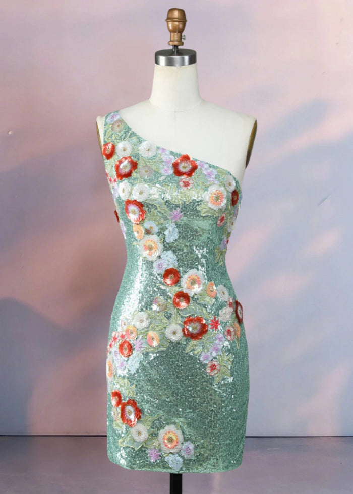 Dondola | Get Noticed in This Black Floral Homecoming Dress with Sequins - Sage Floral - PromDressClub